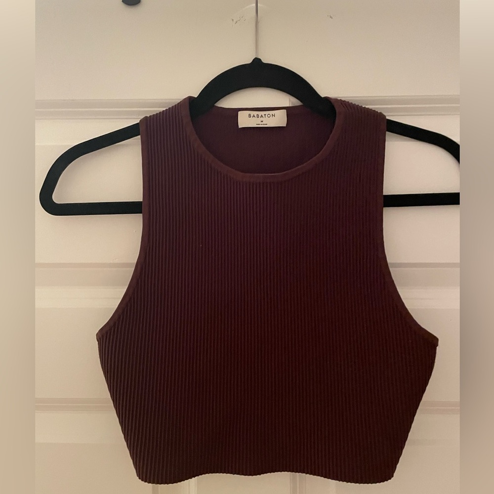Aritzia Babaton brown high neck sculpt tank top, size M